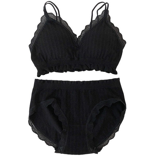 Kasdienis moteriškas apatinių komplektas iš dviejų dalių su dvigubomis petnešėlėmis ir nėriniais