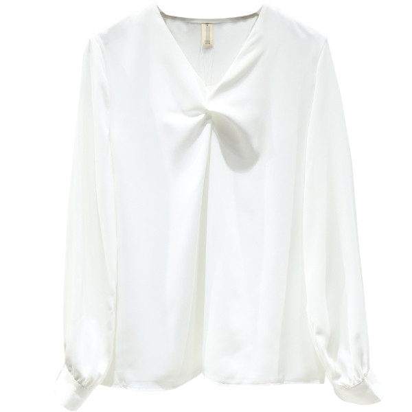 Modernūs moteriški šifoniniai marškiniai su špico iškirpte ir ilgomis rankovėmis