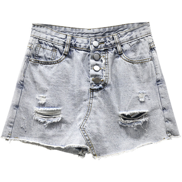 Naujo modelio trumpi džinsiniai sijonai-kelnės su plėšytais motyvais