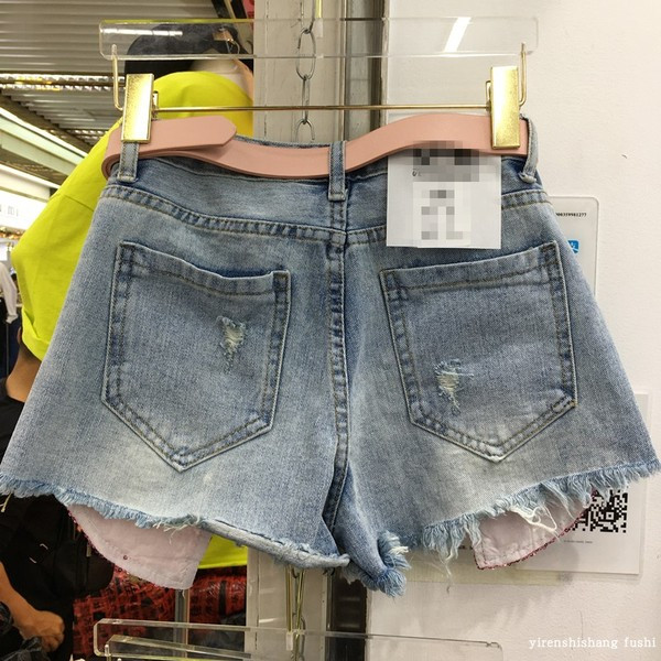 HIT Model moteriški džinsiniai šortai su blizgučiais ant kišenės