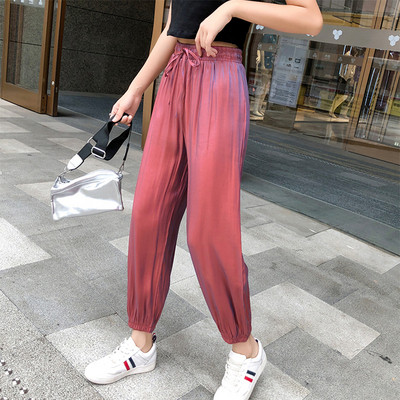 Moteriškos laisvalaikio kelnės su kaklaraiščiais ir aukštu juosmeniu