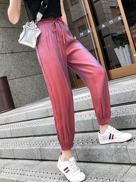 Moteriškos laisvalaikio kelnės su kaklaraiščiais ir aukštu juosmeniu