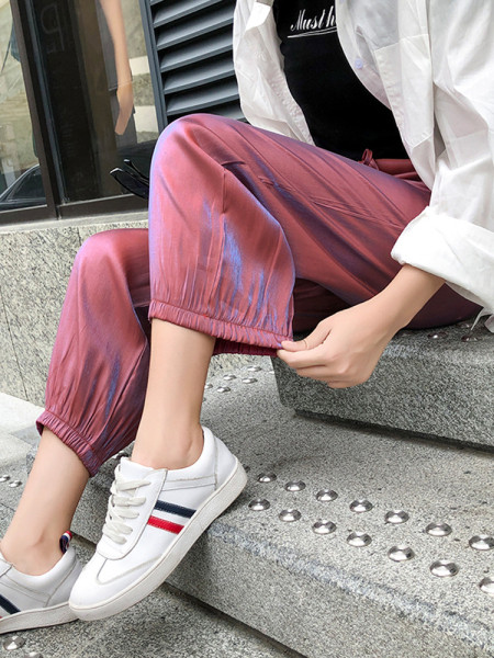 Moteriškos laisvalaikio kelnės su kaklaraiščiais ir aukštu juosmeniu