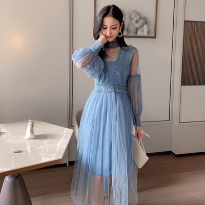 Дамска рокля с тюл и перли