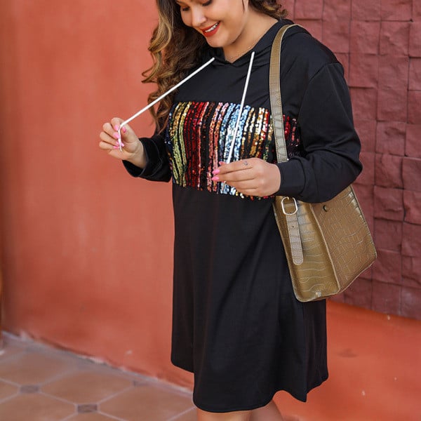 Rochie scurta dama casual cu gluga si paiete