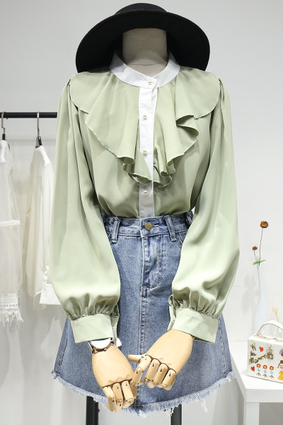 Modern női rózsa ovális nyakkivágással és hosszú ujjakkal