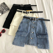 Moderni džinsa sieviešu svārki ar kabatām un pogām