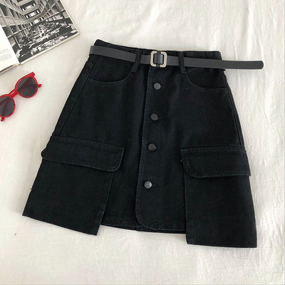 Moderni džinsa sieviešu svārki ar kabatām un pogām