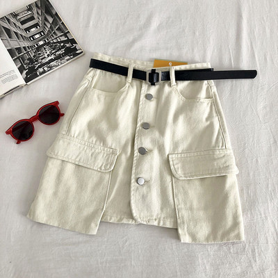 Moderni džinsa sieviešu svārki ar kabatām un pogām