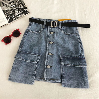Moderni džinsa sieviešu svārki ar kabatām un pogām