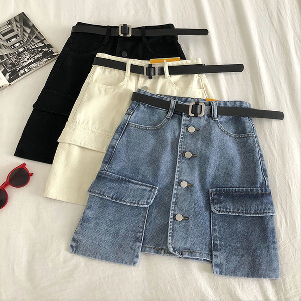 Moderni džinsa sieviešu svārki ar kabatām un pogām