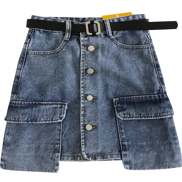 Moderni džinsa sieviešu svārki ar kabatām un pogām