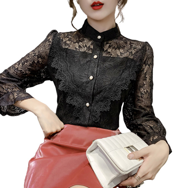 Ženska čipkasta košulja s gumbima - biseri