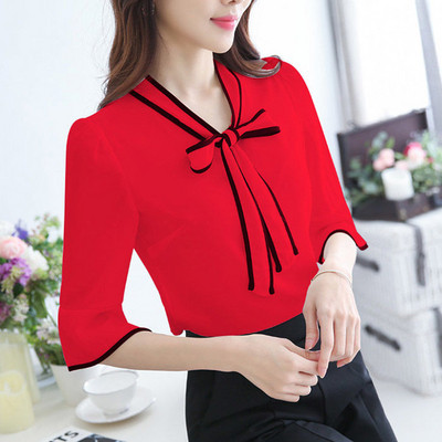 Alkalmi női ing szalaggal és 3/4-es ujjal