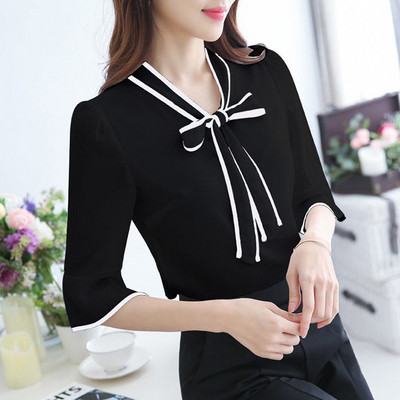 Alkalmi női ing szalaggal és 3/4-es ujjal