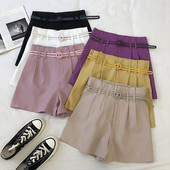 Pantaloni scurți casual de damă cu talie înaltă și curea