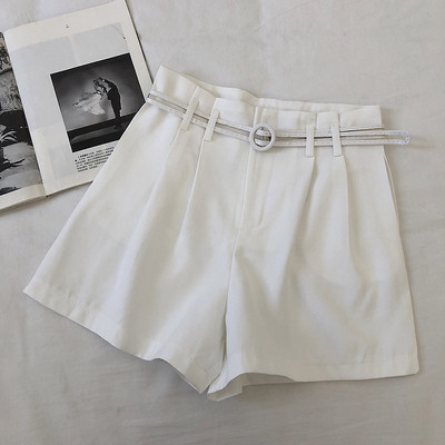 Pantaloni scurți casual de damă cu talie înaltă și curea