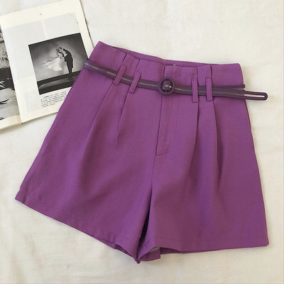 Pantaloni scurți casual de damă cu talie înaltă și curea