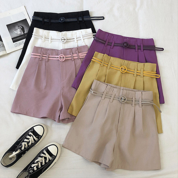 Pantaloni scurți casual de damă cu talie înaltă și curea