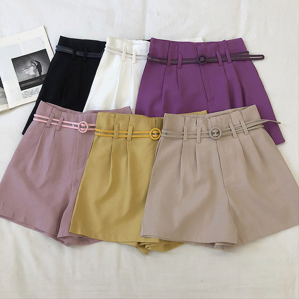 Pantaloni scurți casual de damă cu talie înaltă și curea