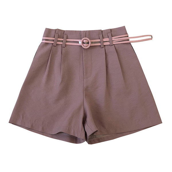 Pantaloni scurți casual de damă cu talie înaltă și curea