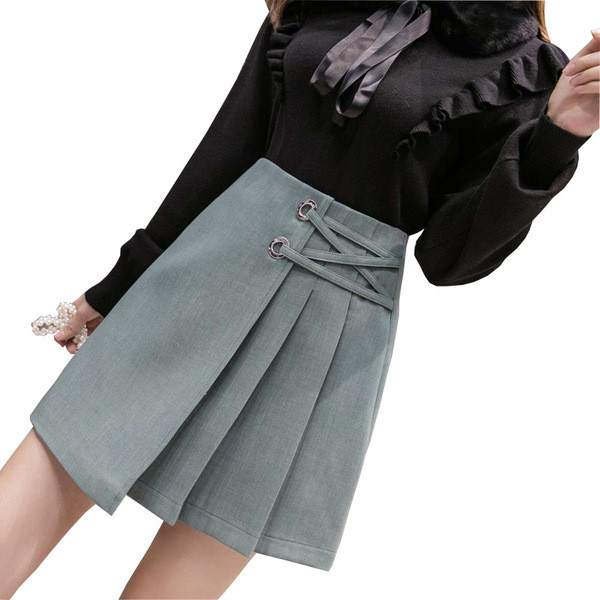 Fusta scurta asimetrica cu talie inalta si cravate