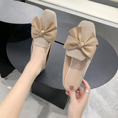 Papuci casual dama din piele intoarsa ecologica cu panglica