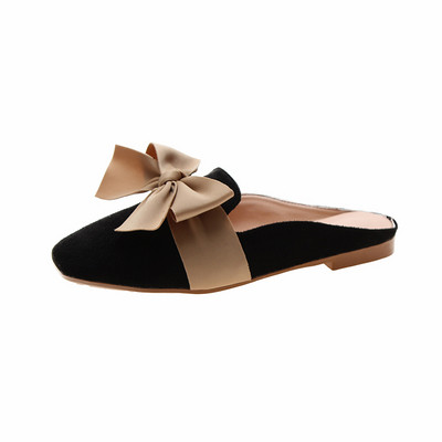 Papuci casual dama din piele intoarsa ecologica cu panglica