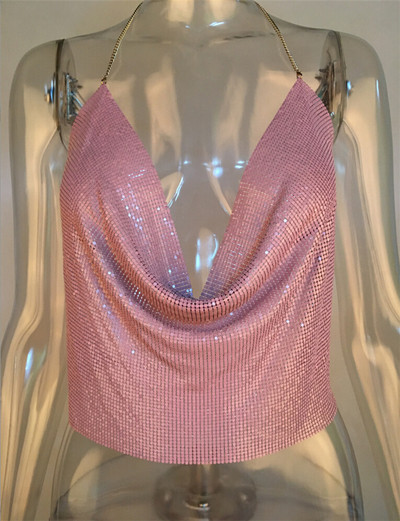 Mūsdienīgs sieviešu tops ar dziļu kakla izgriezumu un spīdīgu efektu