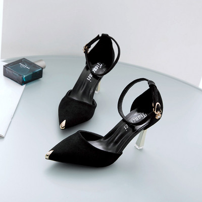 Pantofi casual dama din piele intoarsa ecologica cu curea si element metalic