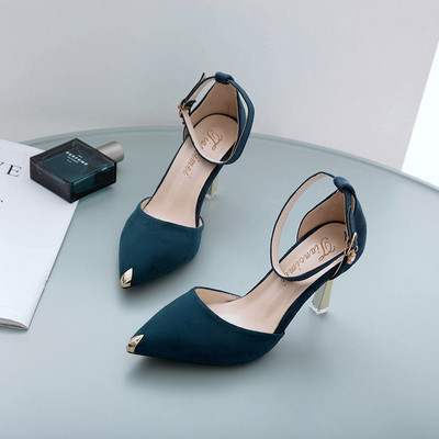 Pantofi casual dama din piele intoarsa ecologica cu curea si element metalic