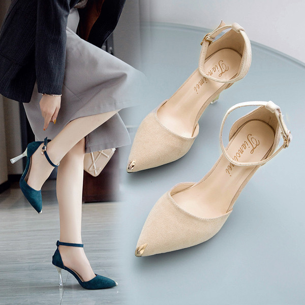 Pantofi casual dama din piele intoarsa ecologica cu curea si element metalic