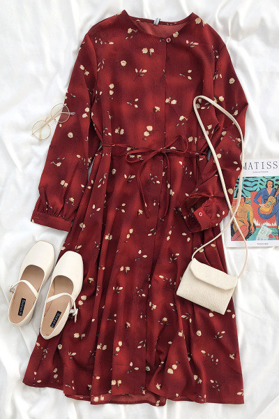 Rochie de dama de primavara cu lungime medie, model colorat si legaturi in talie