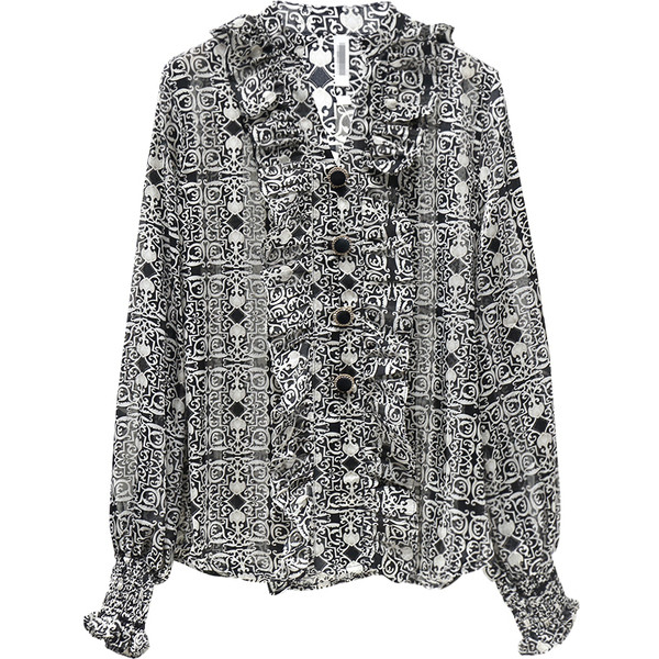 Modernūs moteriški marškiniai su raštu ir špico iškirpte