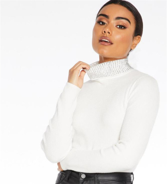 Bluză de damă modernă cu guler înalt și efect strălucitor