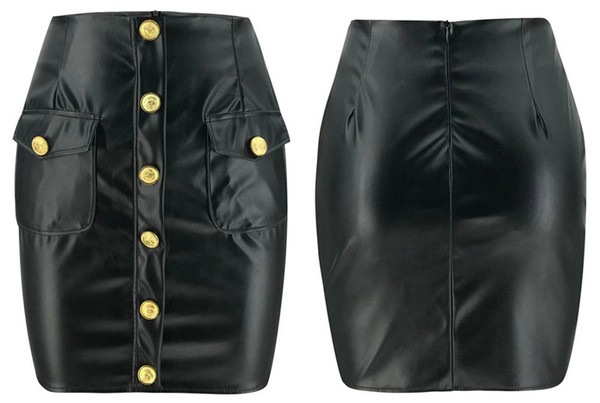 Moderni sieviešu ādas svārki ar augstu vidukli un pogām