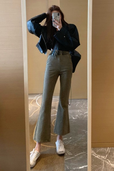 Moteriški džinsai aukštu juosmeniu Charleston tipo