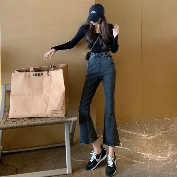 Moteriški džinsai aukštu juosmeniu Charleston tipo