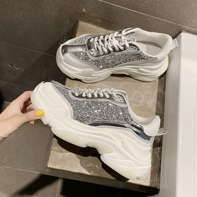 Ležerne ženske tenisice s potplatom visine 6 cm i sjajnim česticama