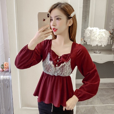 Ретро дамска риза с дантелени елементи и перлени копчета