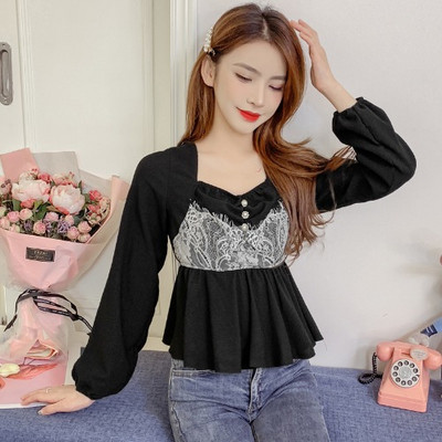 Ретро дамска риза с дантелени елементи и перлени копчета