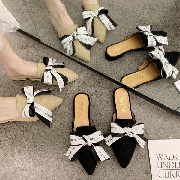 Moteriškos šlepetės smailus modelis ir kaspinas