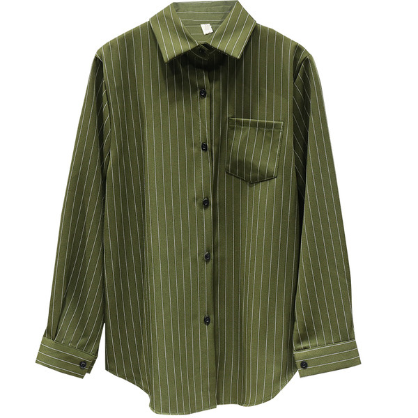 Ежедневна раирана дамска риза с джоб и класическа яка