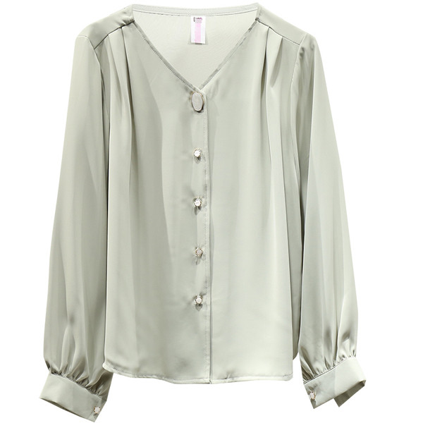 Modern női sifon ing hosszú ujjal és spitz nyakkivágással