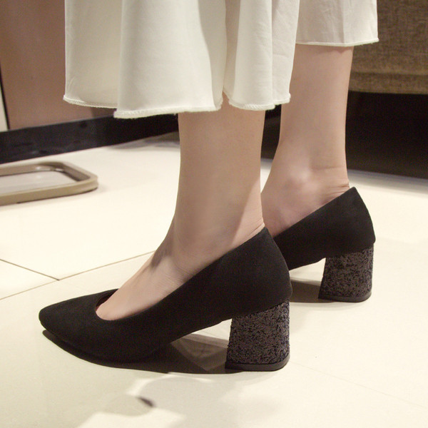 Modernūs moteriški batai 7 cm storio blizgančiu kulnu