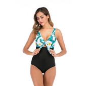 Modernus pilnas maudymosi kostiumėlis su V formos iškirpte ir raišteliais