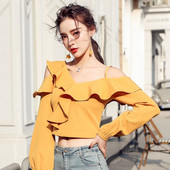 Модерна дамска блуза с паднали ръкави и къдри