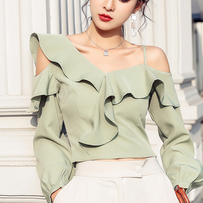 Модерна дамска блуза с паднали ръкави и къдри