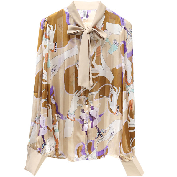 Moteriški marškiniai su kaspinu ir šifono raštu