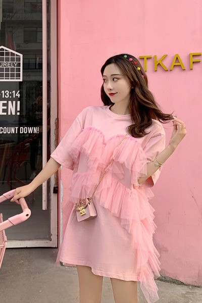 Ležerna ženska haljina od tila i kratkih rukava